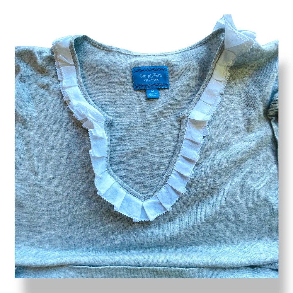 Simply Vera Vera Wang Blouse Charcoal Gray Top White Ruffle Top Medium